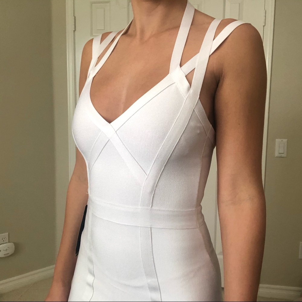 Bebe strappy Mid Length BodyCon Dress in White